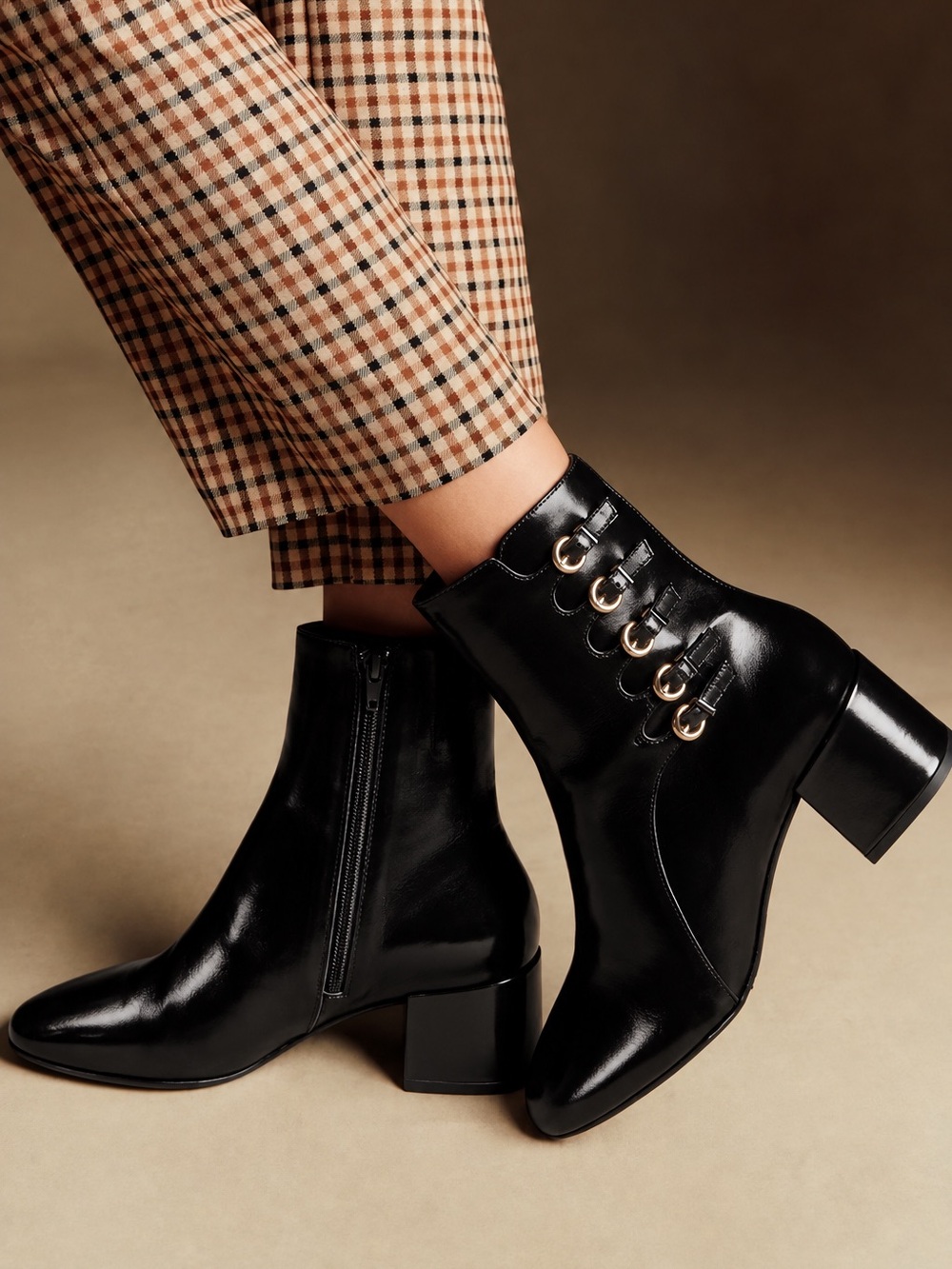 Sézane Leonie Mid Boots in Patent Black FR 38 / US 7
